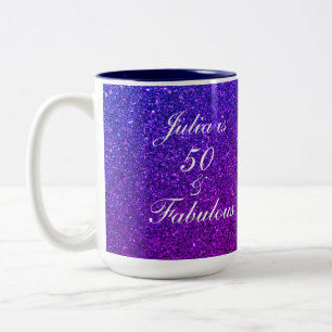50 och Fabulous Birthday Rosa Lila Glitter Ombre Två-Tonad Mugg