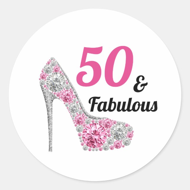 50 och Fabulous Birthday Runt Klistermärke (Framsida)