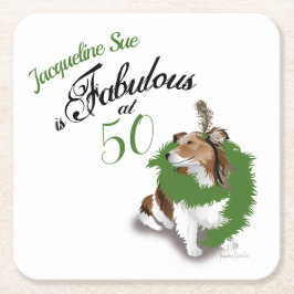 50 och Fabulous Birthday Sheltie Grönt Hund Underlägg Papper Kvadrat