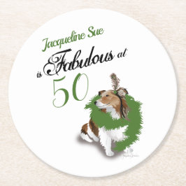 50 och Fabulous Birthday Sheltie Grönt Hund Underlägg Papper Rund