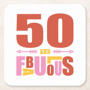 50 och Fabulous Birthday Typografiska Underlägg Papper Kvadrat