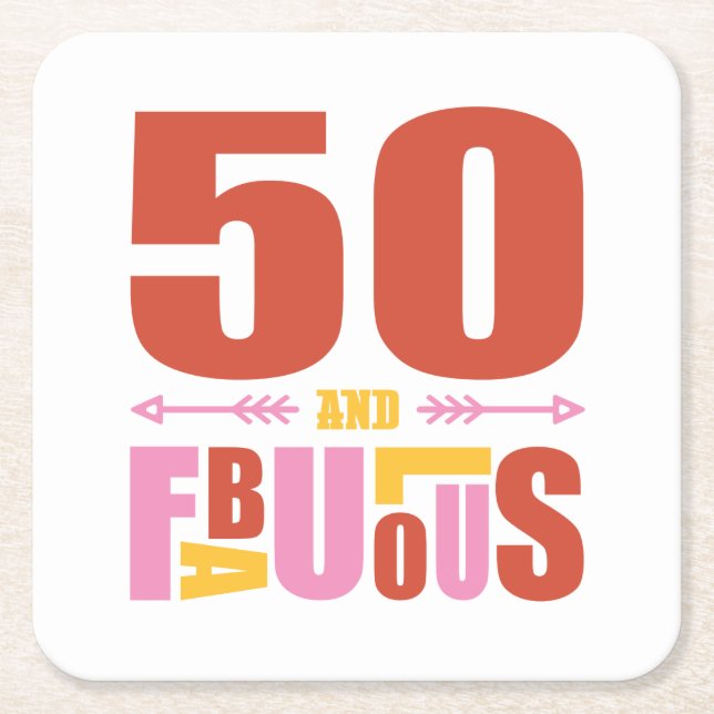 50 och Fabulous Birthday Typografiska Underlägg Papper Kvadrat (Framsidan)