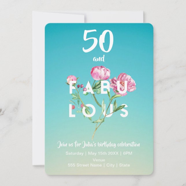 50 och FABULOUS | Bjuddagsinbjudan Inbjudningar (Framsida)