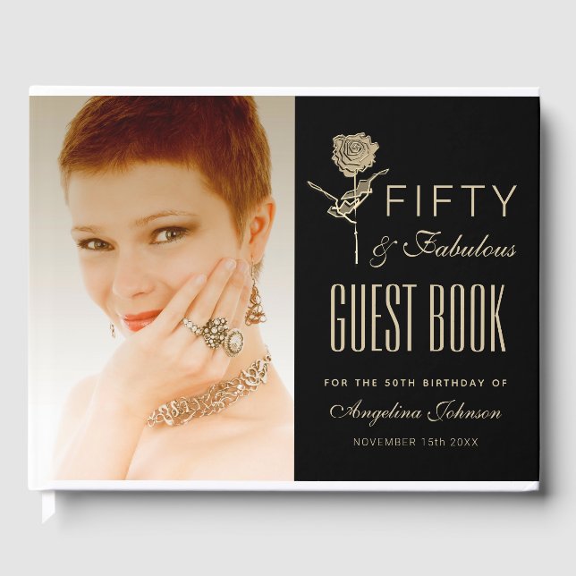 50 och Fabulous Black and Guld 50:e födelsedagsfot Gästböcker (Framsida)