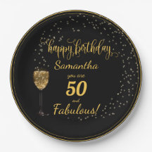 50 och Fabulous Black and Guld Birthday