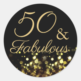 50 och Fabulous Black and Guld Birthday Sticker Runt Klistermärke