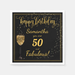 50 och Fabulous Black and Guld Birthday Template Pappersservett