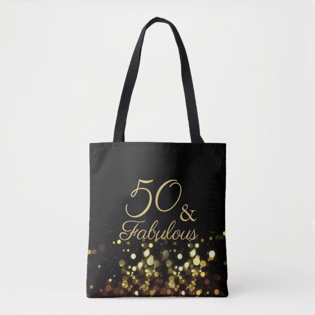50 och Fabulous Black and Guld Birthday Tygkasse (Framsida)