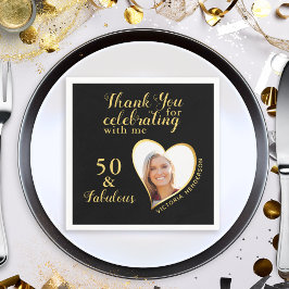 50 och Fabulous Black and Guld Photo Birthday Pappersservett