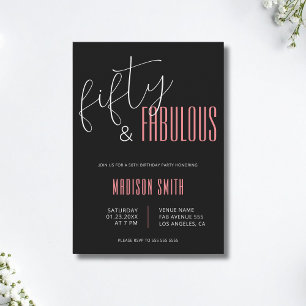 50 och Fabulous Black and Rosa 50:e födelsedagen Inbjudningar