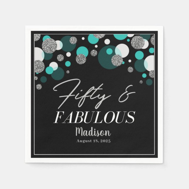 50 och Fabulous Black and Teal Napkins Pappersservett (Framsidan)