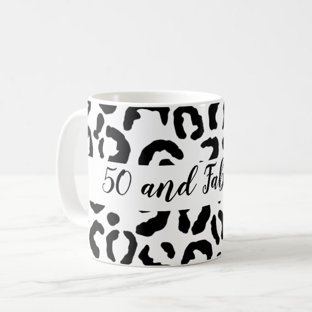 50 och Fabulous Black and White Cheetah Print Kaffemugg (Framsida vänster)