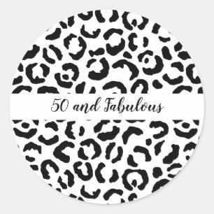 50 och Fabulous Black and White Cheetah Print Runt Klistermärke