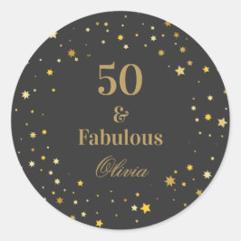 50 och Fabulous Black Golden Födelsedagsfest Runt Klistermärke