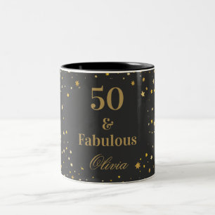 50 och Fabulous Black Golden Födelsedagsfest Två-Tonad Mugg