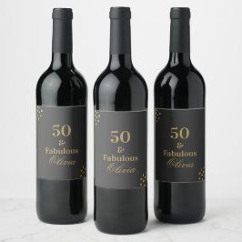 50 och Fabulous Black Golden Födelsedagsfest Vinflaska Etikett