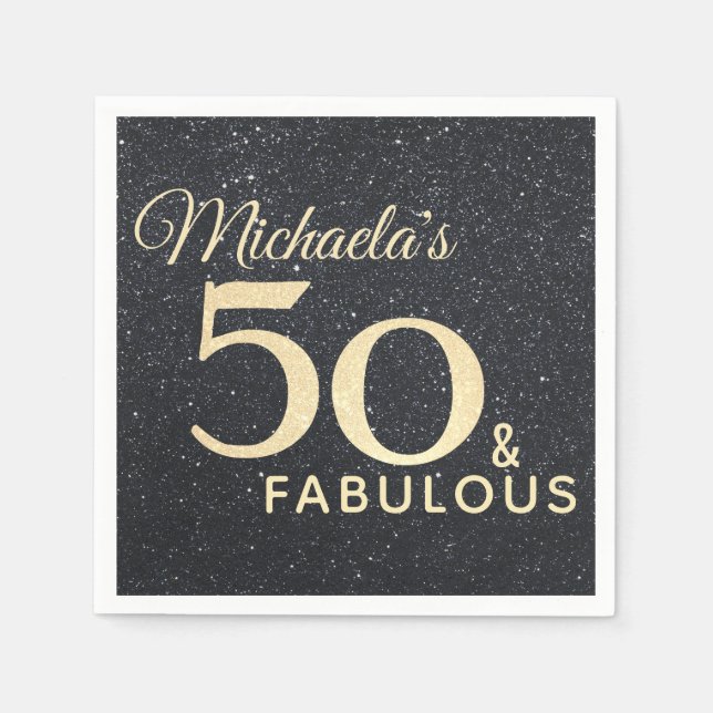 50 och Fabulous Black Guld 50 Birthday Pappersservett (Framsidan)