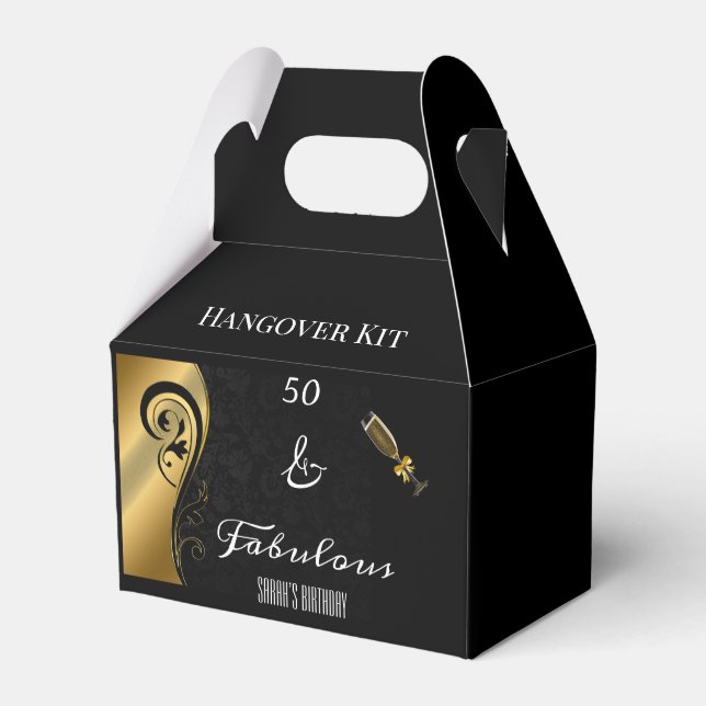 50 och Fabulous Black Guld Birthday Hangover Kit Presentaskar (Framsidan Sidan)