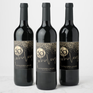 50 och Fabulous Black Guld Birthday Vinflaska Etikett
