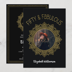 50 och Fabulous Black Guld Elegant Party Inbjudningar