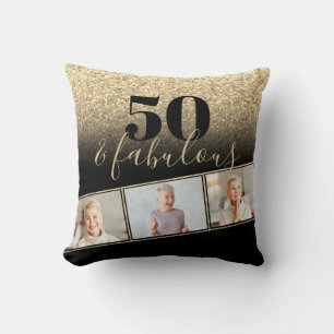 50 och Fabulous Black & Guld Faux Glitter Photo Kudde