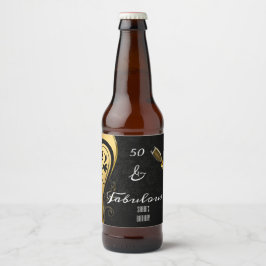 50 och Fabulous Black & Guld Favor Födelsedagsfest Ölflaska Etikett