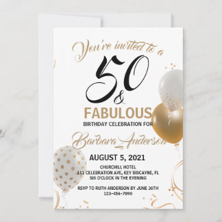 50 och Fabulous Black Guld Födelsedagsfest Inbjudningar