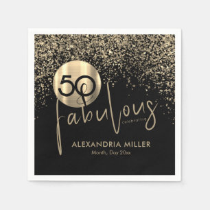 50 och Fabulous Black Guld Födelsedagsfest Pappersservett