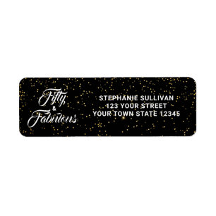 50 och Fabulous Black Guld Glitter Adress Returadress Etikett