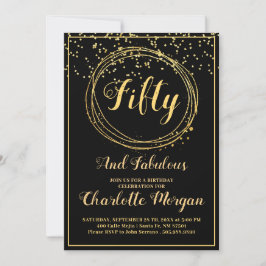 50 och Fabulous Black Guld Glitter Inbjudningar