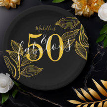 50 och Fabulous Black & Guld Modern Papper Plate