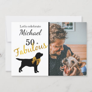 50 och Fabulous - Black & Guld - Svart lab Hund Inbjudningar