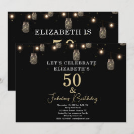 50 och Fabulous Black med String Ljus Inbjudningar
