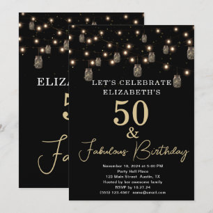 50 och Fabulous Black med String Ljus Inbjudningar