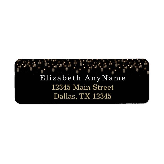 50 och Fabulous Black med String Ljus Returadress Etikett (Framsidan)