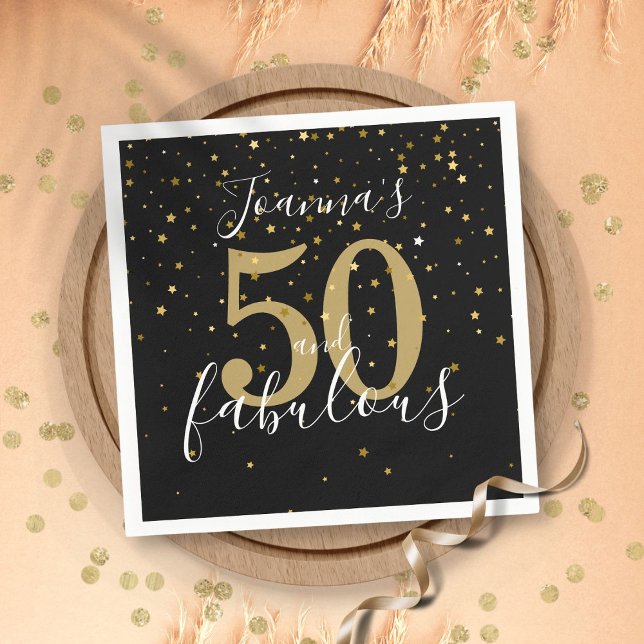 50 och Fabulous Black och Guld 50:e födelsedagen Pappersservett (50 and Fabulous Black and Gold 50th Birthday Napkins)