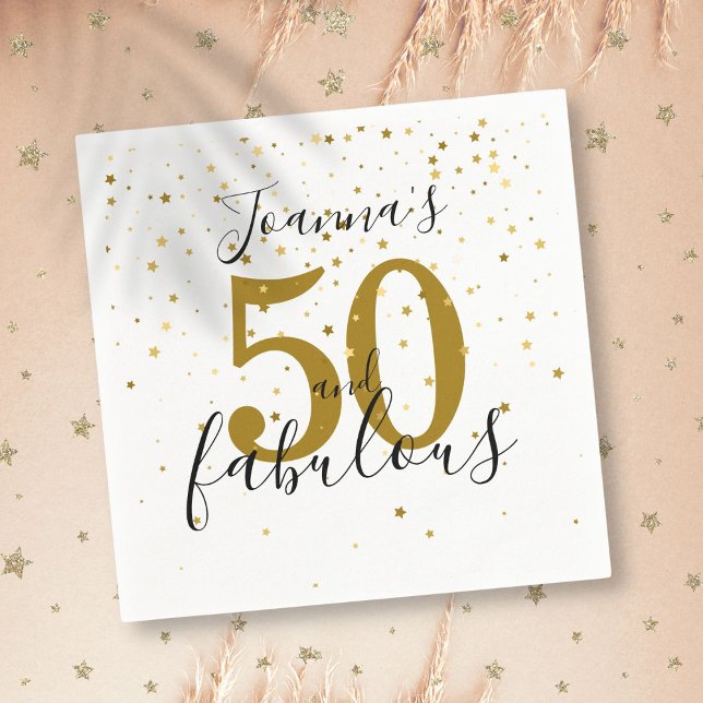 50 och Fabulous Black och Guld 50:e födelsedagen Pappersservett (50 and Fabulous Black and Gold 50th Birthday Napkins)