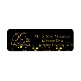 50 och Fabulous Black och Guld Birthday Adress Returadress Etikett