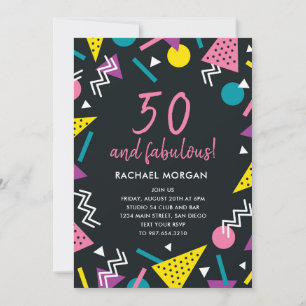 50 och Fabulous Black Retro Birthday-inbjudan Inbjudningar