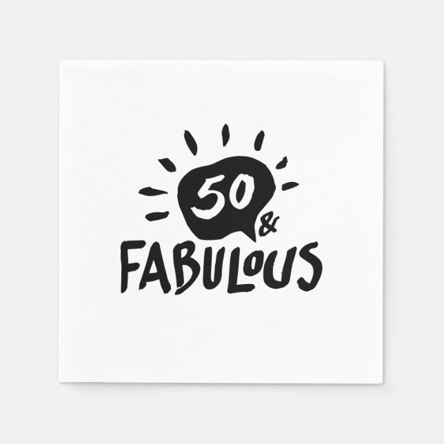 50 och Fabulous Black/White 50 Birthday Napkin Pappersservett (Framsidan)