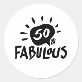 50 och Fabulous Black/White 50:e födelsedagsetiket Runt Klistermärke