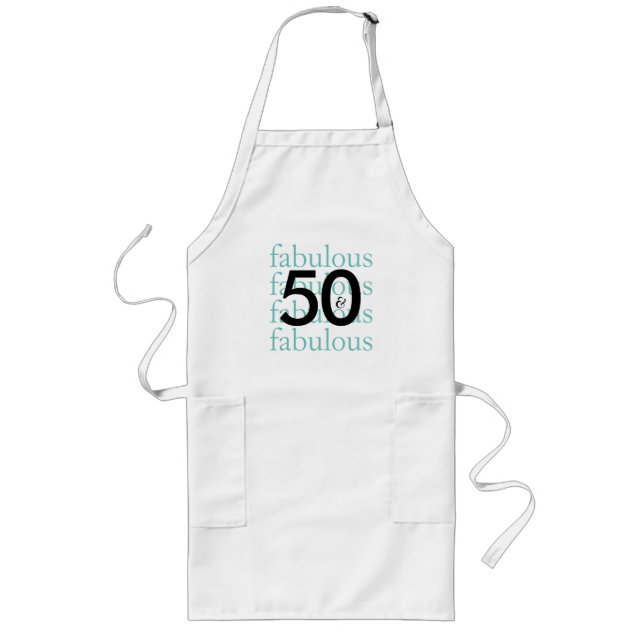 50 och Fabulous Black, White, Teal Apron Långt Förkläde (Framsidan)