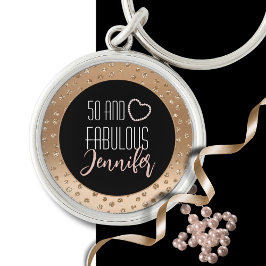 50 och Fabulous Bling Finare 50:e Guld Black  Rund Silverfärgad Nyckelring