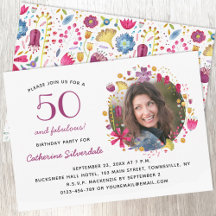 50 och Fabulous Blommigt Photo Födelsedagsfest