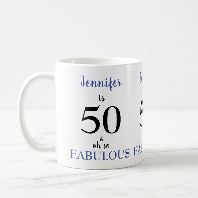 50 och Fabulous Blue and Black Namn Kaffemugg (Vänster)