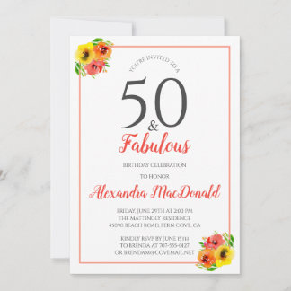 50 och Fabulous Bright Blommigt 50:e Födelsedagsfe