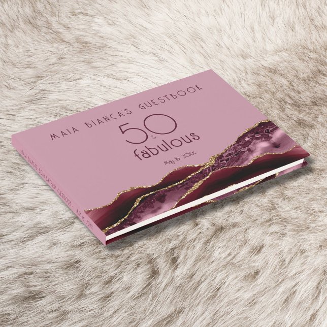 50 och Fabulous Burgundy Rosa Agate Guest Bok (Skapare uppladdad)