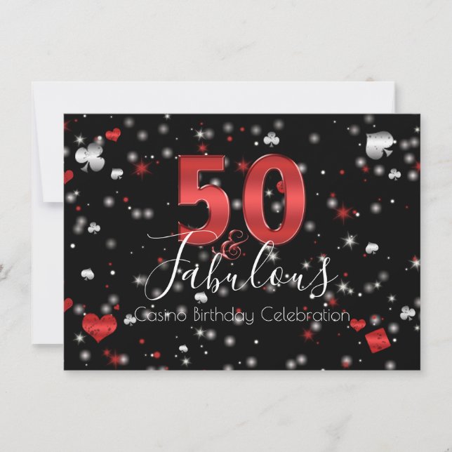 50 och Fabulous| Casino Vegas födelsedag Inbjudningar (Framsida)