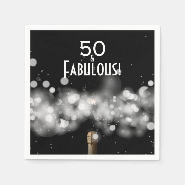 50 och Fabulous Champagne Födelsedagsfest Napkins Pappersservett (Framsidan)