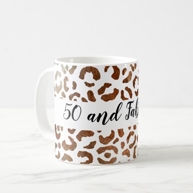 50 och Fabulous Cheetah Print Abstrakt Kaffemugg (Framsida vänster)